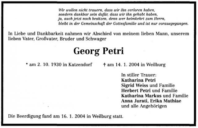 Petri Georg 1930-2004 Todeanzeige